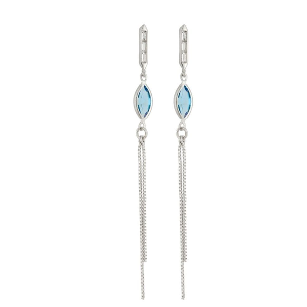 Swarovski AQUAMARINE STRAND EARRING + WHITE RHODIUM Plated